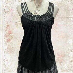 Y2K Black Beaded Strappy Tank Top